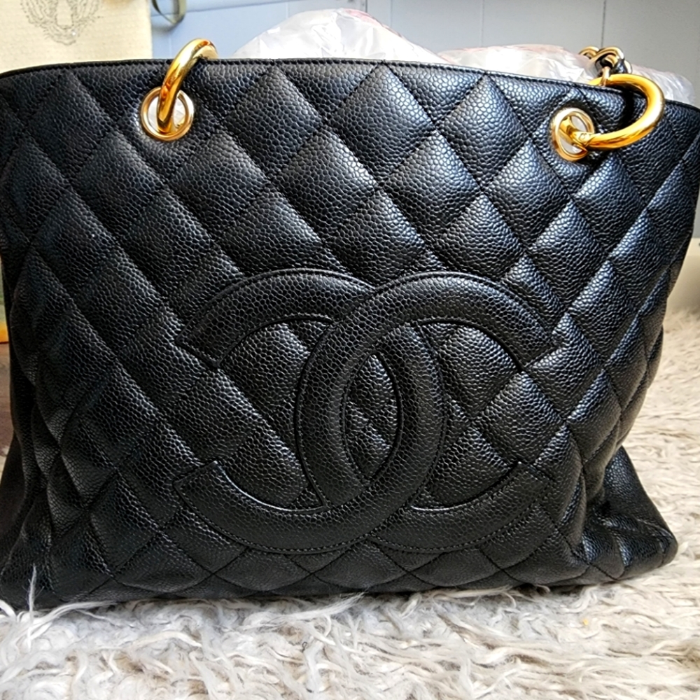 Chanel GST black quilted cavier with gold hardware